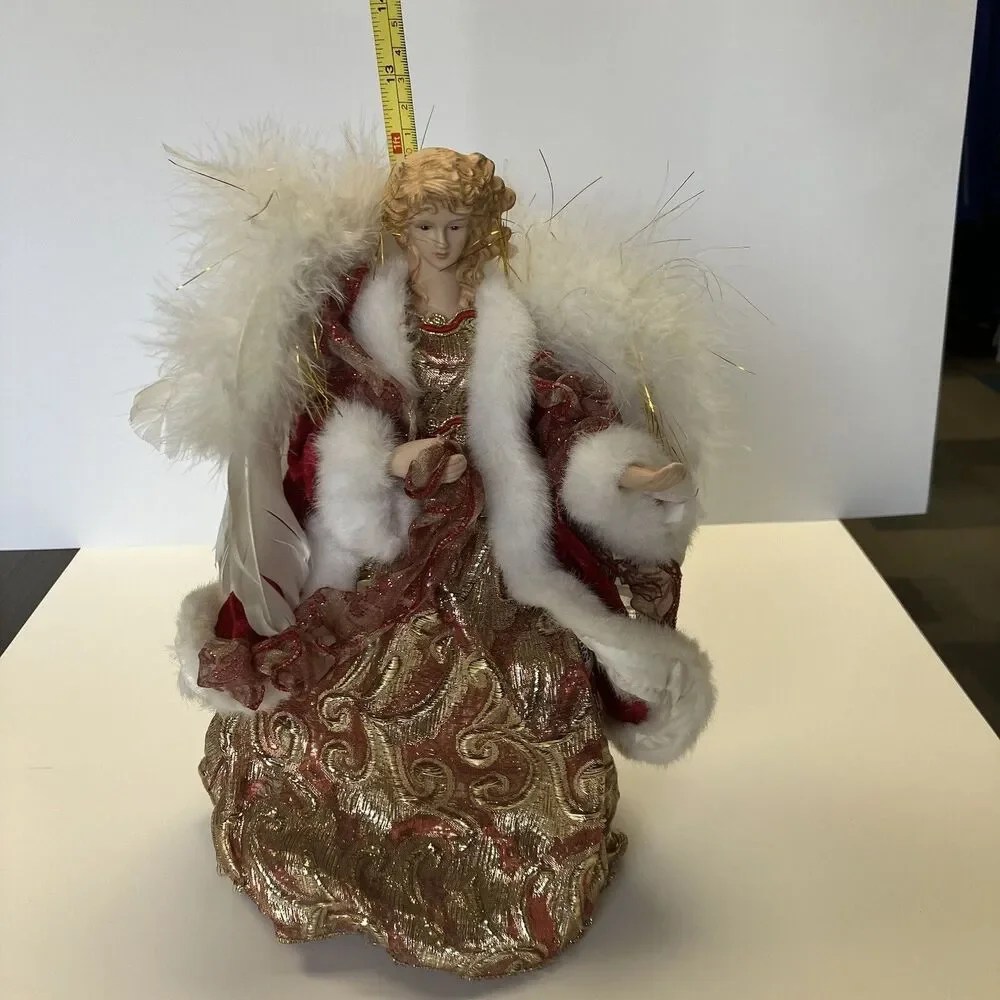 Angel Tree Topper Porcelain Head Christmas Red Gold 13